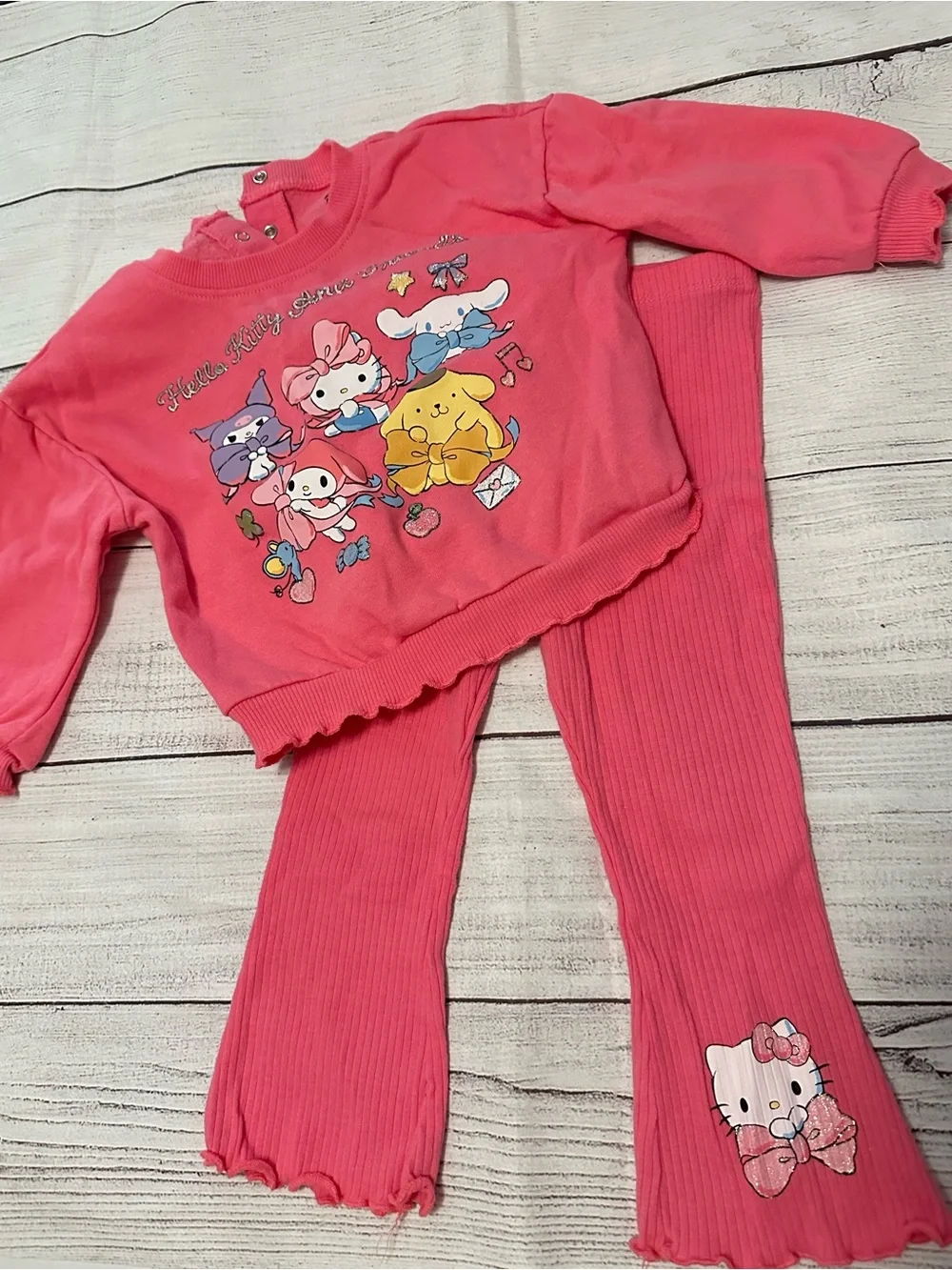Baby Hello Kitty Coral Pink Girls Sweater and Pants Set with Character Print